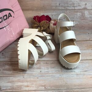 SODA White Lug Sole Platform Sandals